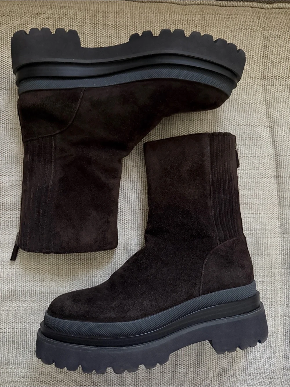 Lola Cruz Pruga Platform Suede Boots Brown Chunky Lug Sole Zip Mid-Calf EU 36